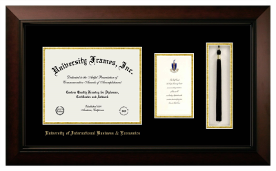 University of International Business & Economics Diploma with Announcement & Tassel Box Frame in Legacy Black Cherry with Black & Gold Mats for document: 8 1/2"h x 11"w  , diploma: 7"h x 4"w  