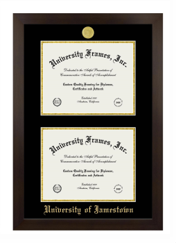 University of Jamestown Double Diploma Frame in Manhattan Espresso with Black & Gold Mats for document: 8 1/2"h x 11"w  , document: 8 1/2"h x 11"w  