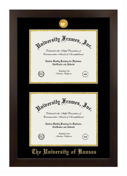 University of Kansas Double Diploma Frame in Manhattan Espresso with Black & Gold Mats for document: 8 1/2"h x 11"w  , document: 8 1/2"h x 11"w  