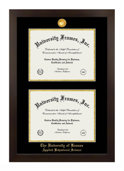 University of Kansas Applied Behavioral Science Double Diploma Frame in Manhattan Espresso with Black & Gold Mats for document: 8 1/2"h x 11"w  , document: 8 1/2"h x 11"w  