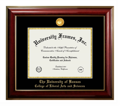 University of Kansas College of Liberal Arts and Sciences Diploma Frame in Classic Mahogany with Gold Trim with Black & Gold Mats for document: 8 1/2"h x 11"w  
