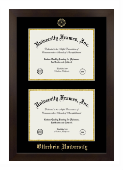 Otterbein University Double Diploma Frame in Manhattan Espresso with Black & Gold Mats for document: 8 1/2"h x 11"w  , document: 8 1/2"h x 11"w  