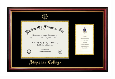 Stephens College Diploma with Announcement Frame in Petite Mahogany with Gold Trim with Black & Gold Mats for document: 8 1/2"h x 11"w  , diploma: 7"h x 4"w  