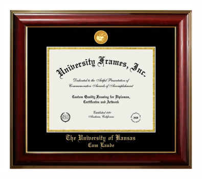 University of Kansas Cum Laude Diploma Frame in Classic Mahogany with Gold Trim with Black & Gold Mats for document: 8 1/2"h x 11"w  
