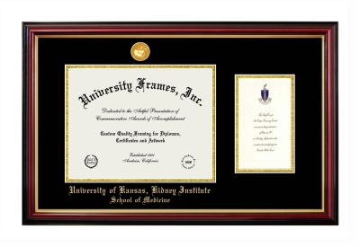 University of Kansas Kidney Institute School of Medicine Diploma with Announcement Frame in Petite Mahogany with Gold Trim with Black & Gold Mats for document: 8 1/2"h x 11"w  , diploma: 7"h x 4"w  