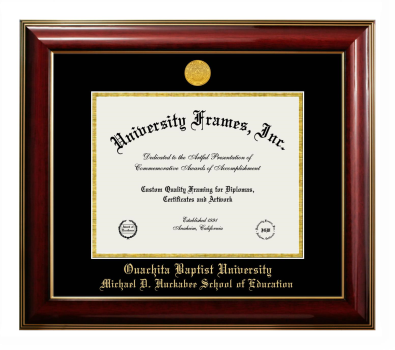 Ouachita Baptist University Michael D. Huckabee School of Education Diploma Frame in Classic Mahogany with Gold Trim with Black & Gold Mats for document: 8 1/2"h x 11"w  