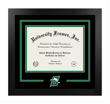 Stetson University College of Law Logo Mat Frame in Manhattan Black with Black & Kelly Green Mats for document: 8 1/2"h x 11"w  