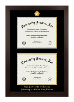 University of Kansas Pulmonary and Critical Care Medicine Double Diploma Frame in Manhattan Espresso with Black & Gold Mats for document: 8 1/2"h x 11"w  , document: 8 1/2"h x 11"w  
