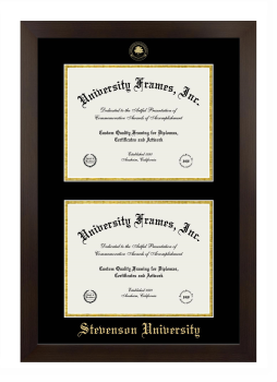 Stevenson University Double Diploma Frame in Manhattan Espresso with Black & Gold Mats for document: 8 1/2"h x 11"w  , document: 8 1/2"h x 11"w  