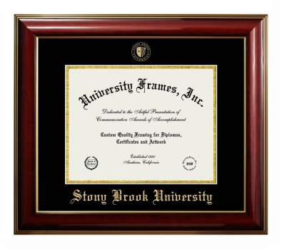 Stony Brook University Diploma Frame in Classic Mahogany with Gold Trim with Black & Gold Mats for document: 8 1/2"h x 11"w  