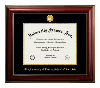 University of Kansas School of Fine Arts Diploma Frame in Classic Mahogany with Gold Trim with Black & Gold Mats for document: 8 1/2"h x 11"w  