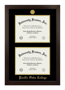 Pacific Oaks College Double Diploma Frame in Manhattan Espresso with Black & Gold Mats for document: 8 1/2"h x 11"w  , document: 8 1/2"h x 11"w  