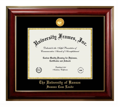 University of Kansas Summa Cum Laude Diploma Frame in Classic Mahogany with Gold Trim with Black & Gold Mats for document: 8 1/2"h x 11"w  