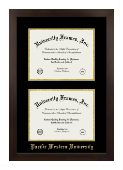 Pacific Western University Double Diploma Frame in Manhattan Espresso with Black & Gold Mats for document: 8 1/2"h x 11"w  , document: 8 1/2"h x 11"w  