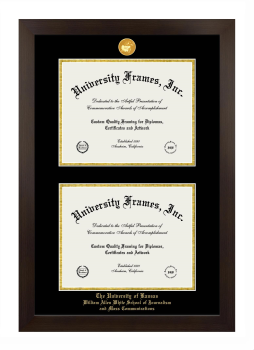 University of Kansas William Allen White School of Journalism and Mass Communications Double Diploma Frame in Manhattan Espresso with Black & Gold Mats for document: 8 1/2"h x 11"w  , document: 8 1/2"h x 11"w  