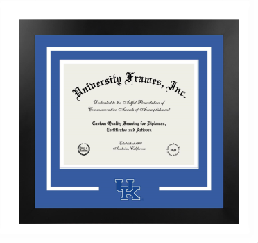University of Kentucky College of Communications and Information Studies Logo Mat Frame in Manhattan Black with Royal Blue & White Mats for document: 8 1/2"h x 11"w  