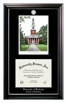 University of Kentucky College of Dentistry Double Opening with Campus Image (Stacked) Frame in Classic Ebony with Silver Trim with Black & Silver Mats for document: 8 1/2"h x 11"w  