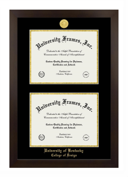 University of Kentucky College of Design Double Diploma Frame in Manhattan Espresso with Black & Gold Mats for document: 8 1/2"h x 11"w  , document: 8 1/2"h x 11"w  