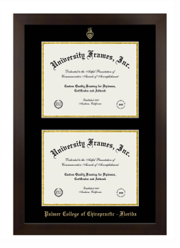 Palmer College of Chiropractic - Florida Double Diploma Frame in Manhattan Espresso with Black & Gold Mats for document: 8 1/2"h x 11"w  , document: 8 1/2"h x 11"w  