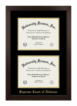 Supreme Court of Alabama Double Diploma Frame in Manhattan Espresso with Black & Gold Mats for document: 8 1/2"h x 11"w  , document: 8 1/2"h x 11"w  