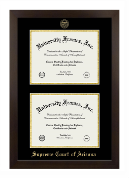 Supreme Court of Arizona Double Diploma Frame in Manhattan Espresso with Black & Gold Mats for document: 8 1/2"h x 11"w  , document: 8 1/2"h x 11"w  