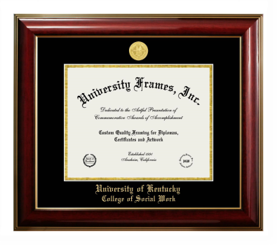 University of Kentucky College of Social Work Diploma Frame in Classic Mahogany with Gold Trim with Black & Gold Mats for document: 8 1/2"h x 11"w  