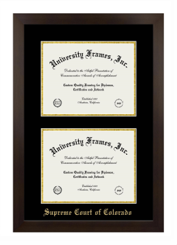 Supreme Court of Colorado Double Diploma Frame in Manhattan Espresso with Black & Gold Mats for document: 8 1/2"h x 11"w  , document: 8 1/2"h x 11"w  