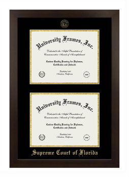 Supreme Court of Florida Double Diploma Frame in Manhattan Espresso with Black & Gold Mats for document: 8 1/2"h x 11"w  , document: 8 1/2"h x 11"w  