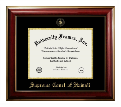 Supreme Court of Hawaii Diploma Frame in Classic Mahogany with Gold Trim with Black & Gold Mats for document: 8 1/2"h x 11"w  