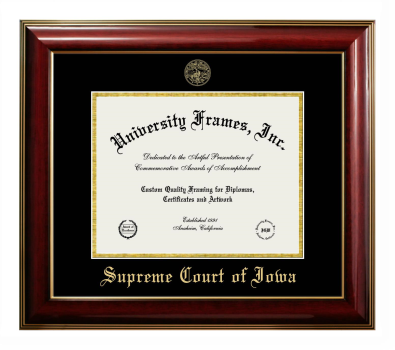 Supreme Court of Iowa Diploma Frame in Classic Mahogany with Gold Trim with Black & Gold Mats for document: 8 1/2"h x 11"w  