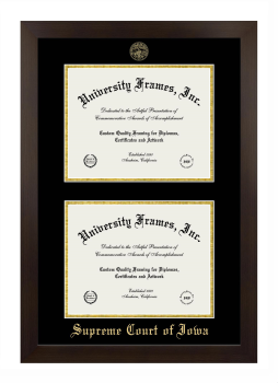 Supreme Court of Iowa Double Diploma Frame in Manhattan Espresso with Black & Gold Mats for document: 8 1/2"h x 11"w  , document: 8 1/2"h x 11"w  