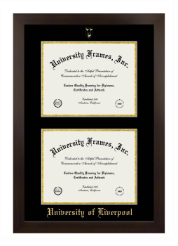University of Liverpool Double Diploma Frame in Manhattan Espresso with Black & Gold Mats for document: 8 1/2"h x 11"w  , document: 8 1/2"h x 11"w  