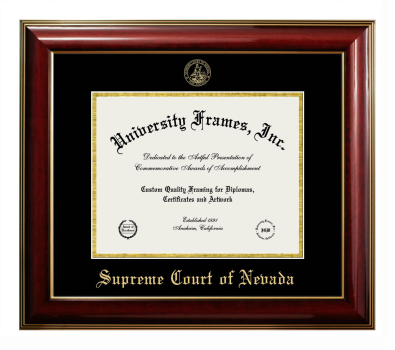 Supreme Court of Nevada Diploma Frame in Classic Mahogany with Gold Trim with Black & Gold Mats for document: 8 1/2"h x 11"w  