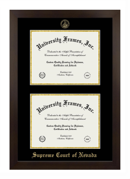 Supreme Court of Nevada Double Diploma Frame in Manhattan Espresso with Black & Gold Mats for document: 8 1/2"h x 11"w  , document: 8 1/2"h x 11"w  