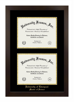 University of Liverpool Master of Science Double Diploma Frame in Manhattan Espresso with Black & Gold Mats for document: 8 1/2"h x 11"w  , document: 8 1/2"h x 11"w  