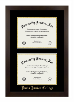 Paris Junior College Double Diploma Frame in Manhattan Espresso with Black & Gold Mats for document: 8 1/2"h x 11"w  , document: 8 1/2"h x 11"w  