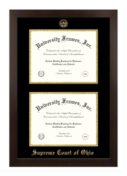 Supreme Court of Ohio Double Diploma Frame in Manhattan Espresso with Black & Gold Mats for document: 8 1/2"h x 11"w  , document: 8 1/2"h x 11"w  