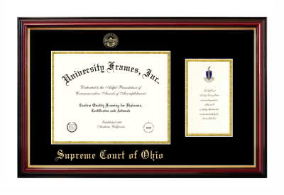 Supreme Court of Ohio Diploma with Announcement Frame in Petite Mahogany with Gold Trim with Black & Gold Mats for document: 8 1/2"h x 11"w  , diploma: 7"h x 4"w  