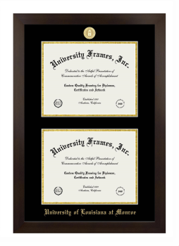 University of Louisiana at Monroe Double Diploma Frame in Manhattan Espresso with Black & Gold Mats for document: 8 1/2"h x 11"w  , document: 8 1/2"h x 11"w  