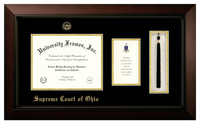 Supreme Court of Ohio Diploma with Announcement & Tassel Box Frame in Legacy Black Cherry with Black & Gold Mats for document: 8 1/2"h x 11"w  , diploma: 7"h x 4"w  