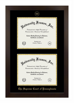 Supreme Court of Pennsylvania Double Diploma Frame in Manhattan Espresso with Black & Gold Mats for document: 8 1/2"h x 11"w  , document: 8 1/2"h x 11"w  