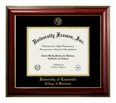 University of Louisville College of Business Diploma Frame in Classic Mahogany with Gold Trim with Black & Gold Mats for document: 8 1/2"h x 11"w  