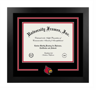 University of Louisville School of Medicine Logo Mat Frame in Manhattan Black with Black & Red Mats for document: 8 1/2"h x 11"w  