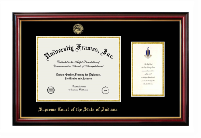 Supreme Court of the State of Indiana Diploma with Announcement Frame in Petite Mahogany with Gold Trim with Black & Gold Mats for document: 8 1/2"h x 11"w  , diploma: 7"h x 4"w  