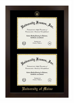 University of Maine (at Orono) Double Diploma Frame in Manhattan Espresso with Black & Gold Mats for document: 8 1/2"h x 11"w  , document: 8 1/2"h x 11"w  