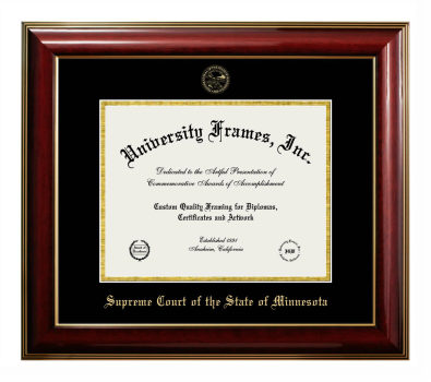 Supreme Court of the State of Minnesota Diploma Frame in Classic Mahogany with Gold Trim with Black & Gold Mats for document: 8 1/2"h x 11"w  