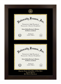 Supreme Court of the State of New York Appellate Division First Judicial Department Double Diploma Frame in Manhattan Espresso with Black & Gold Mats for document: 8 1/2"h x 11"w  , document: 8 1/2"h x 11"w  