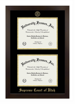 Supreme Court of Utah Double Diploma Frame in Manhattan Espresso with Black & Gold Mats for document: 8 1/2"h x 11"w  , document: 8 1/2"h x 11"w  