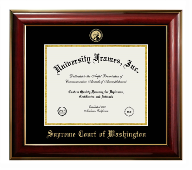 Supreme Court of Washington Diploma Frame in Classic Mahogany with Gold Trim with Black & Gold Mats for document: 8 1/2"h x 11"w  