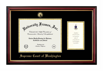 Supreme Court of Washington Diploma with Announcement Frame in Petite Mahogany with Gold Trim with Black & Gold Mats for document: 8 1/2"h x 11"w  , diploma: 7"h x 4"w  